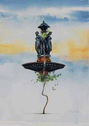 Three Graces (A Surreal Transformation**) by Sunil Lohar, Original Watercolor Figurative Painting on Paper, Small Vertical Wall Art