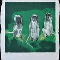 Animals serigraphs painting titled 'Three Monkeys', 34x28 inches, by artist Haku Shah on Paper