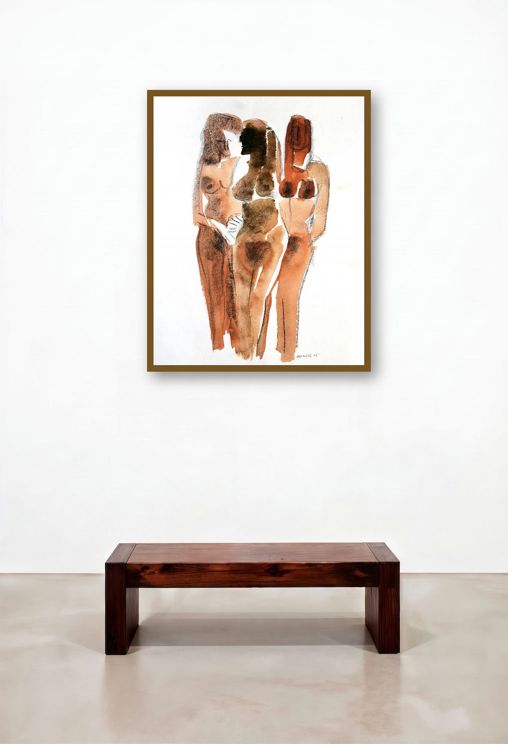 Three Nude Women 13 20 (Intertwined Forms) by artist Arun K Mishra displayed in a Art Deco Lounge