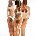 Erotic watercolor painting titled 'Three Nude Women 13 20', 13x20 inches, by artist Arun K Mishra on Paper