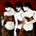 Figurative acrylic painting titled 'Three Sister', 36x48 inches, by artist Mukesh Salvi on Canvas