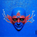 Figurative mixed-media painting titled 'Through Of Mask 13', 18x18 inch, by artist Akhilesh Gaur on Fiberglass