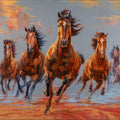 'Thunder Of Seven Steeds' animals acrylic painting by artist Deven Ramesh Bhosale, 36x54 inch, on canvas
