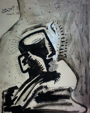 Tickle (Abstract Head Study) by Kapil Alaskar, Original Paper Other Painting on Paper, Small Vertical Wall Art
