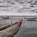 Tied To The Horizon' seascape acrylic painting by artist Anumitra Basu Mandal, 20x20 inch, on canvas