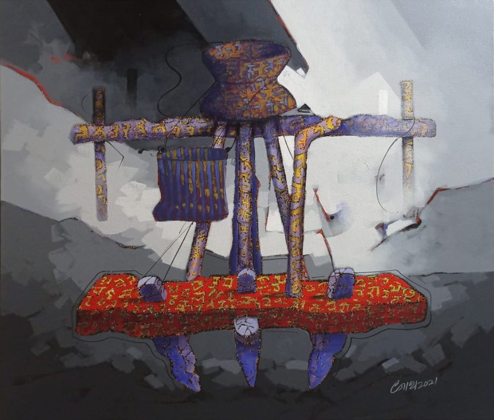 'Tifan 2' contemporary acrylic painting by artist Navnath Kshirsagar, 36x42 inch, on canvas