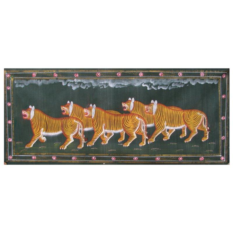 Animals watercolor painting titled 'TIGER', 12x29 inches, by artist Indian Miniture on paper