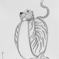 'Tiger Dance' religious conte drawing by artist Kanha Behera, 22x15 inch, on paper