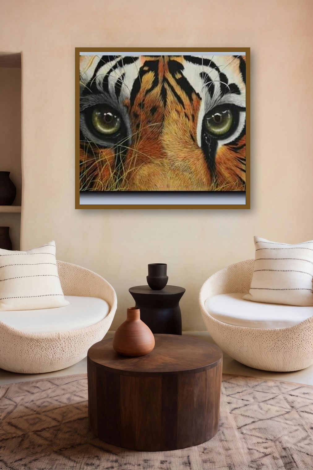 Tiger Eyes (Striking Gaze) by artist Mahesh Jangam displayed in a Modern gallery