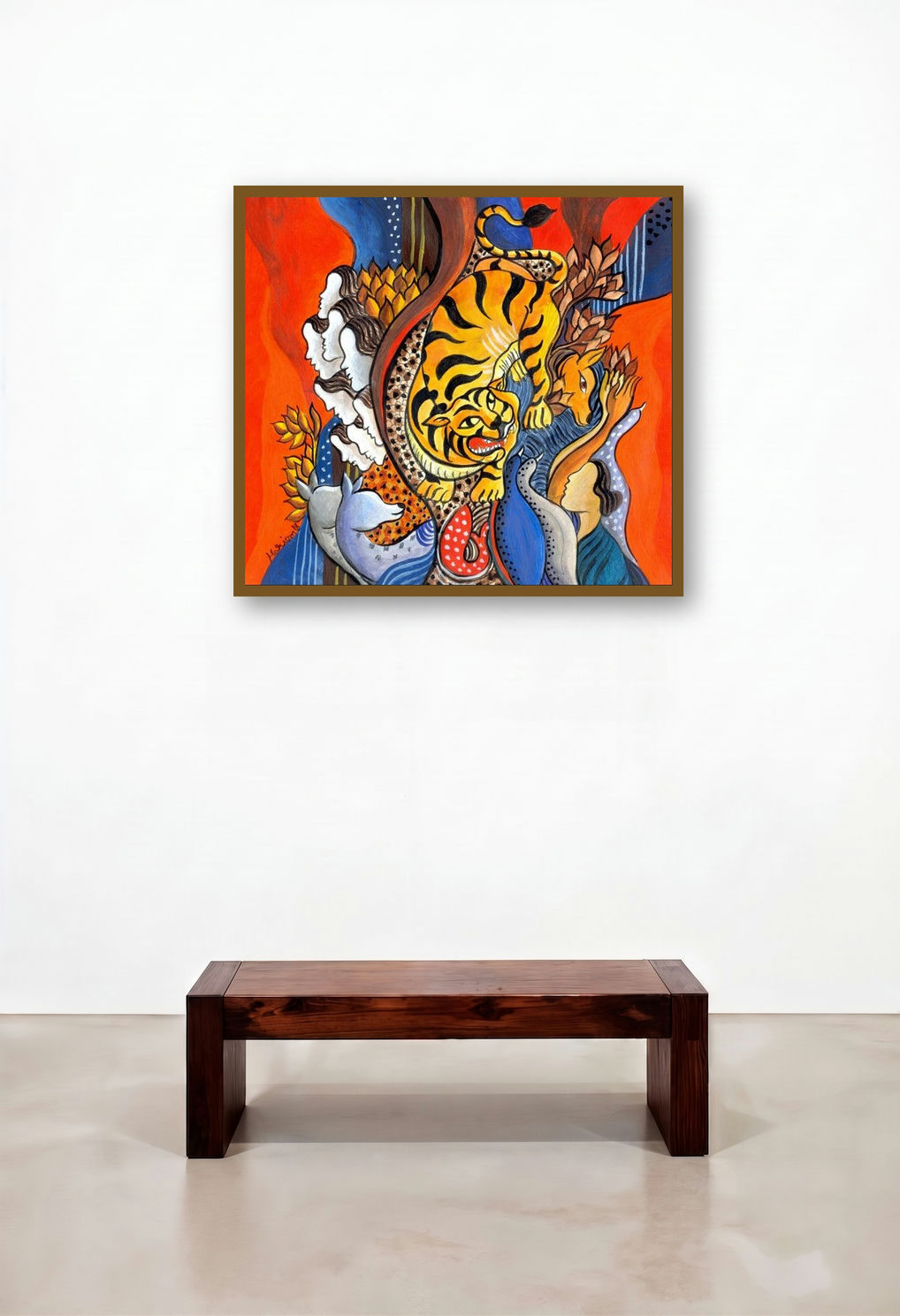 Tiger Is Coming by artist Hariom Kuthwaria displayed in a Elegant Foyer