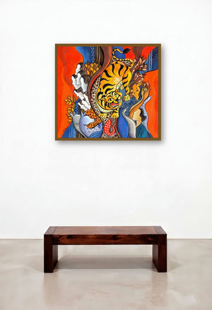 Tiger Is Coming by artist Hariom Kuthwaria displayed in a Elegant Foyer