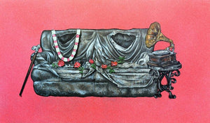 Time Of Life 4 (The Old Gramophone) by Gangu Naidu Pv, Original Acrylic Charcoal Contemporary Painting on Canvas, Large Horizontal Wall Art