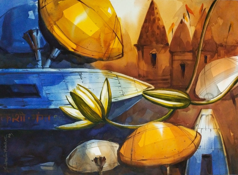Timeless Banaras' religious watercolor painting by artist Subrata Malakar, 22x30 inch, on paper