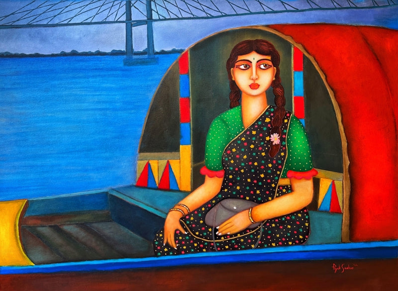 'Timeless Kolkata' figurative acrylic painting by artist Piyali Sarkar, 30x40 inch, on canvas