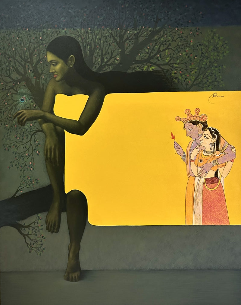 Timeless Spiritual Longing Modern Women' religious acrylic painting by artist Sunil Paraji Tambe, 48x60 inch, on canvas