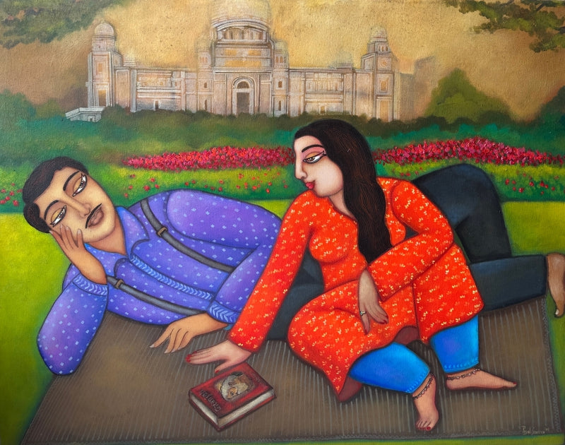 'Timless Kolkata' figurative acrylic painting by artist Piyali Sarkar, 24x30 inch, on canvas