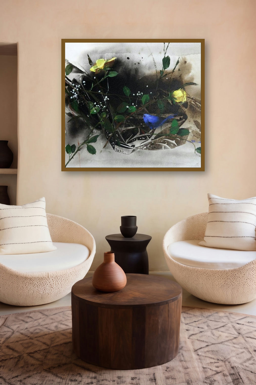 Tiny Beauty (A Song of Yellow and Blue) by artist Bhaskar Mandolu displayed in a Boutique gallery