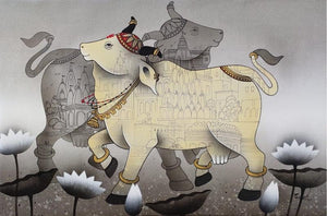 Religious acrylic painting titled 'Tirth 2', 24x36 inches, by artist Paras Parmar on Canvas