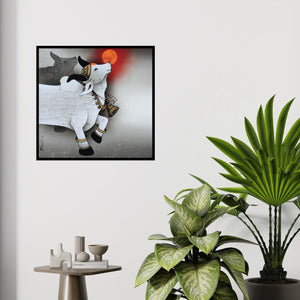 In-situ view of Paras Parmar's 'Tirth (Sacred Cow Towards the Sun)' painting in a room