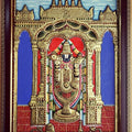 Religious tanjore traditional art titled 'Tirupathi Balaji Tanjore Painting', 18x14 inches, by artist VANI VIJAY on Plywood