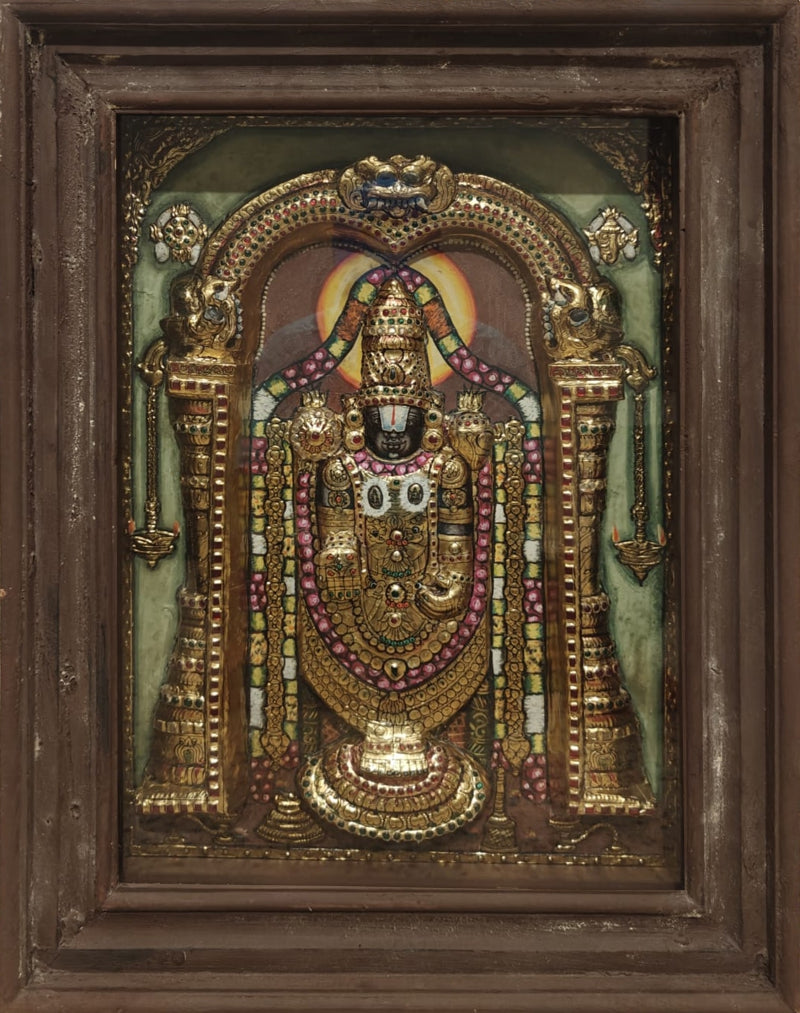 Tirupati Balaji' religious tanjore traditional_art by artist Tanjore Tanjaur, 29x23 inch, on wood