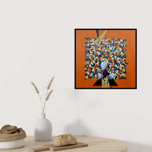 Preview of 'Together 2 (The Seed of Creation)' Painting by Rajeev Sarkar shown on a wall in a furnished room.