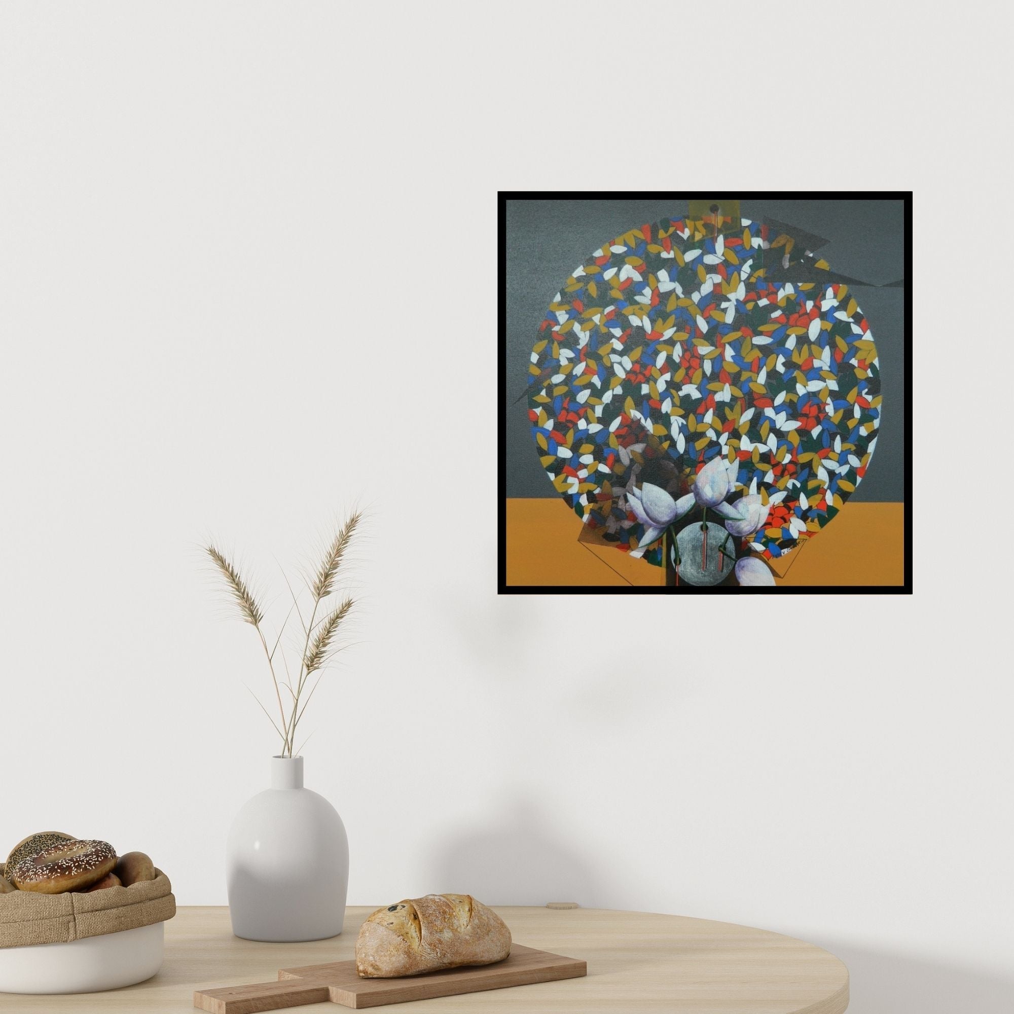 Preview of 'Together 6' Painting by Rajeev Sarkar shown on a wall in a furnished room.