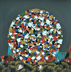 contemporary acrylic painting titled 'Together16', 48x48 inches, by artist Rajeev Sarkar on Canvas