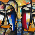 Togetherness 1' figurative acrylic-charcoal painting by artist Jagannath Paul, 36x60 inch, on canvas