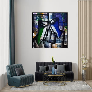 Preview of 'Togetherness 3' Painting by Jagannath Paul shown on a wall in a furnished room.