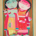 'Togetherness' religious tempera painting by artist Subir Dey, 22x15 inch, on nepali handmade