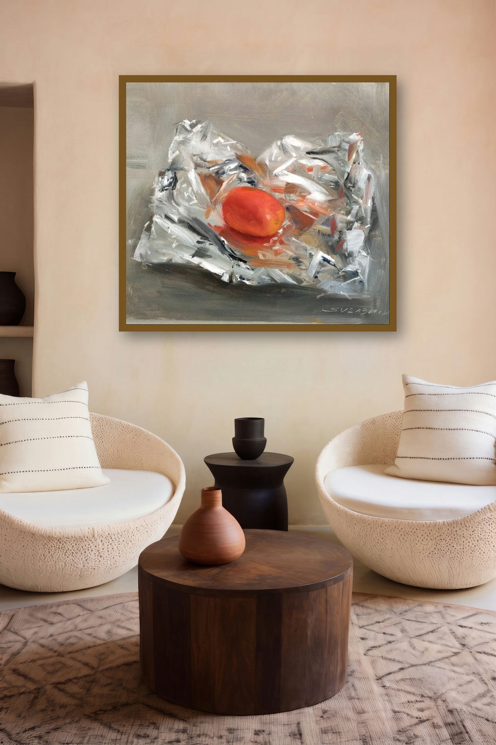 Tomato With Aluminium Foil (Wrapped Treasure) by artist Surabhi Gulwelkar displayed in a Contemporary Exhibition gallery