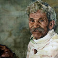 Portrait watercolor painting titled 'Toothless smile', 22x15 inches, by artist Dr Uday Bhan on Paper