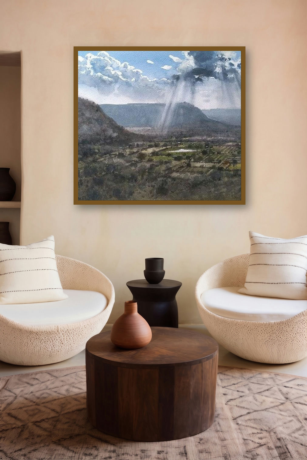Top View (Light Through Clouds) by artist Nanasaheb Yeole displayed in a Curated gallery