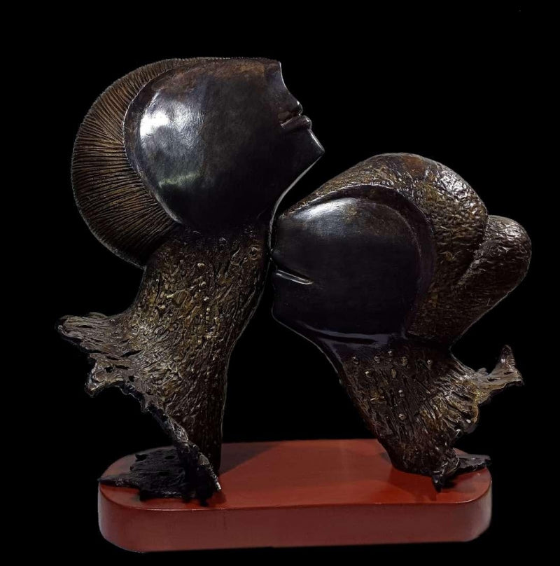 Touch' figurative Bronze sculpture by artist Subrata Paul, 17x19 inch, on bronze