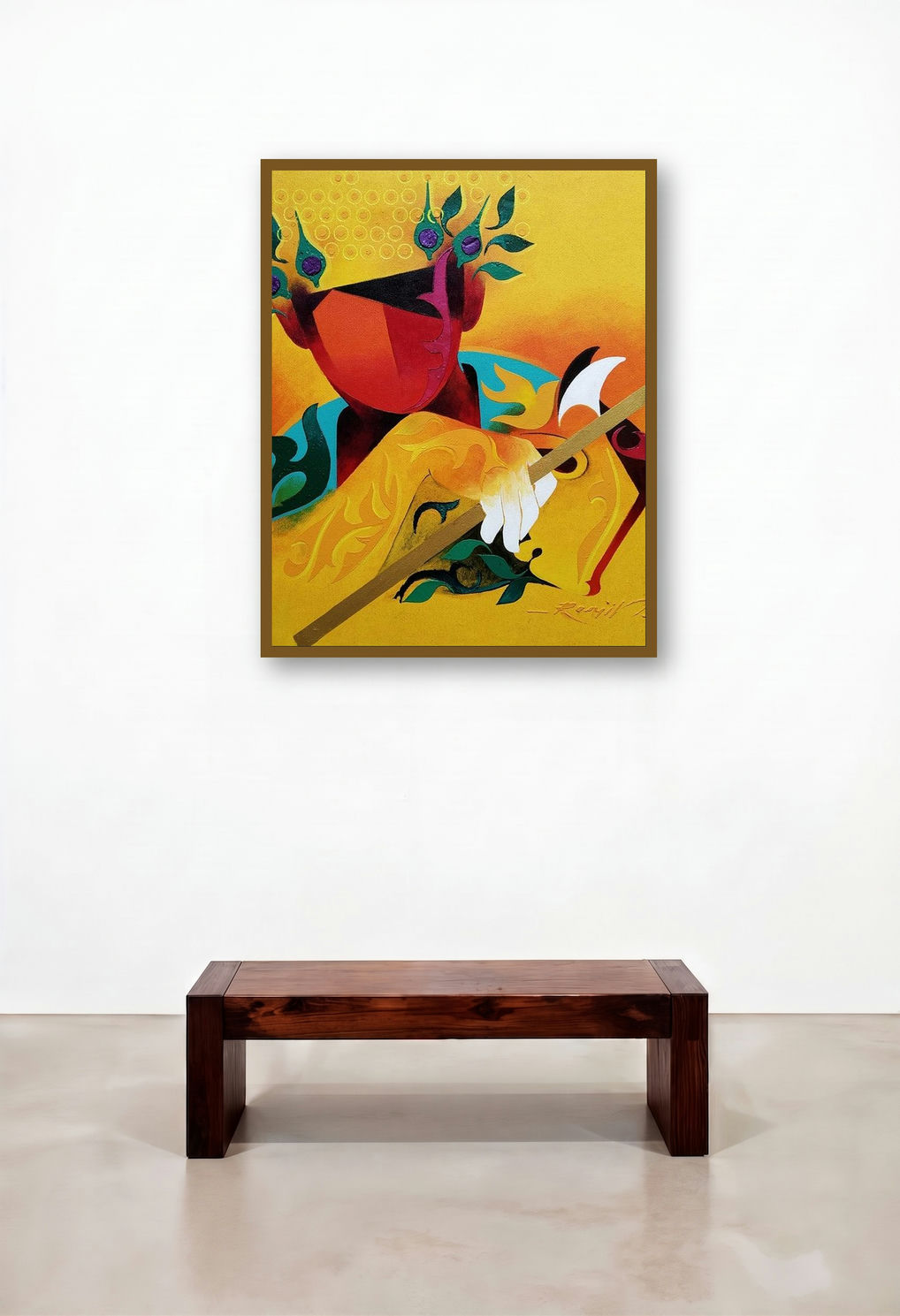 Towards Happiness 4 (Golden Musician) by artist Ranjit Singh Kurmi displayed in a Contemporary Home Office