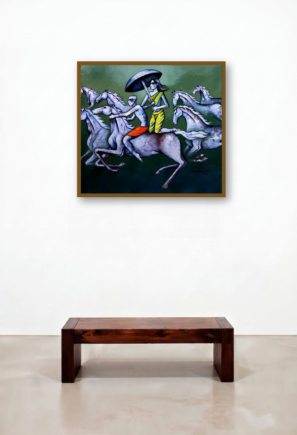 Towards The Destination (A Divine Journey) by artist Ranjith Raghupathy displayed in a Mid-Century Modern Bedroom