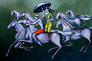 Towards The Destination (A Divine Journey) by Ranjith Raghupathy, Original Acrylic Figurative Painting on Canvas, Medium Horizontal Wall Art