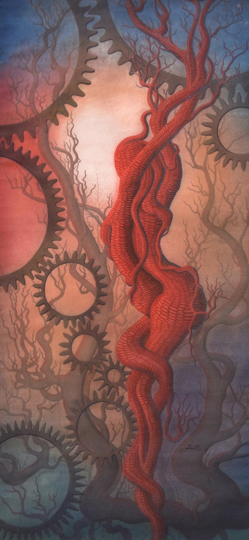 contemporary watercolor painting titled 'Towards The Light 2', 44x21 inches, by artist Anil K Vishwa on Paper