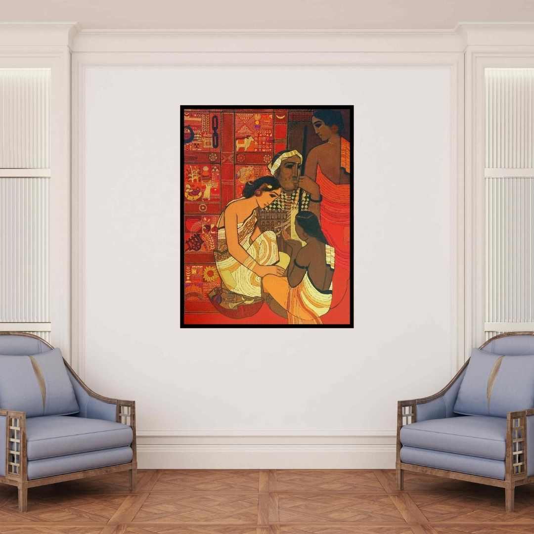 In-situ view of Siddharth Shingade's 'Toy Seller' painting in a room