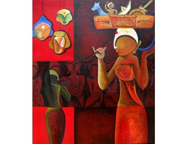 Abstract acrylic painting titled 'Toysaller', 36x30 inches, by artist Anupam Pal on Canvas