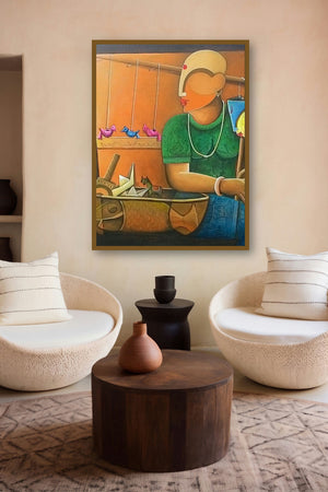 Toyseller 2 (Bazaar Dreams) by artist Anupam Pal displayed in a Indian Art gallery