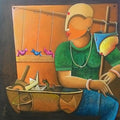 Figurative acrylic painting titled 'Toyseller 2', 36x36 inches, by artist Anupam Pal on Canvas