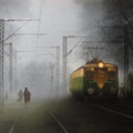 Transportation watercolor painting titled 'Train In Foggi Morning 3', 18x23 inches, by artist Sudipta Karmakar on Paper
