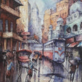 Cityscape watercolor painting titled 'Tram In Kolkata 5', 22x15 inches, by artist SHUBHASHIS MANDAL on Handmade Paper