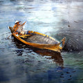 Tranquil Turquoise' figurative watercolor painting by artist Soven Roy, 22x30 inch, on paper