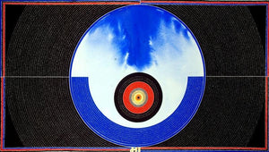 Transcendental Perceptions 1 (Blue Orb in Geometric Frame) by Bhiva Punekar, Original Mixed Media Pattern Painting on Paper, Medium Horizontal Wall Art