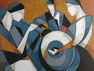 Transcends 1 (The Rhythm of Life) by Satyendra Rane, Original Mixed Media Figurative Painting on Canvas, Large Horizontal Wall Art