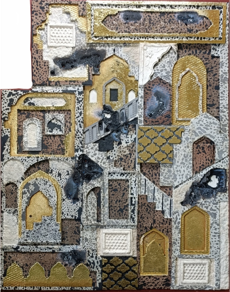 Transformation 4' contemporary mixed-media painting by artist Intaz Ansari, 36x30 inch, on paper pulp
