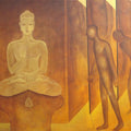 Figurative acrylic painting titled 'TRANSFORMATION', 72x60 inches, by artist Satish Kale on Canvas
